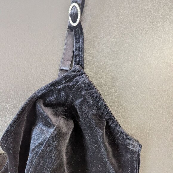 Vintage 90s Y2K Black Velvet Bra and Pantie Lingerie Set String Bikini - Picture 11 of 13